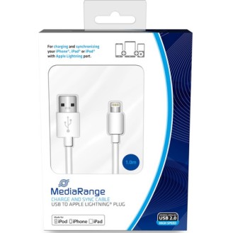 Καλώδιο MediaRange Charge and sync, USB 2.0 to Apple Lightning® plug, 1.0m, white (MRCS178)