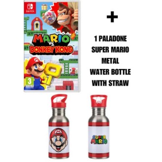 MARIO VS DONKEY KONG + 1 PALADONE SUPER MARIO METAL WATER BOTTLE WITH STRAW (SWITCH)