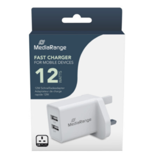 MEDIARANGE FAST CHARGER FOR MOBLIE DEVICES 12 WATTS 2 USB-A