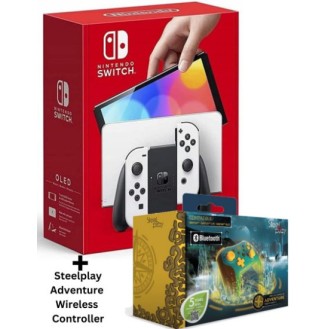 Nintendo Switch Console OLED - White Joy Con + Steelplay Adventure  Wireless  Controller